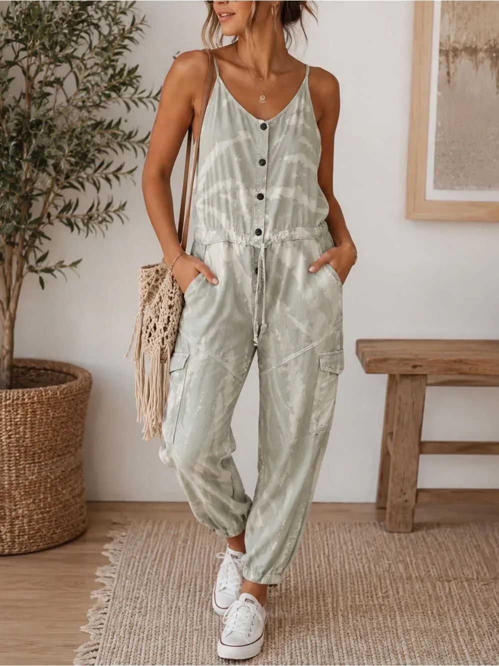 Vintage Havana Tie Dye Sleeveless Jumpsuit With Pockets Size S